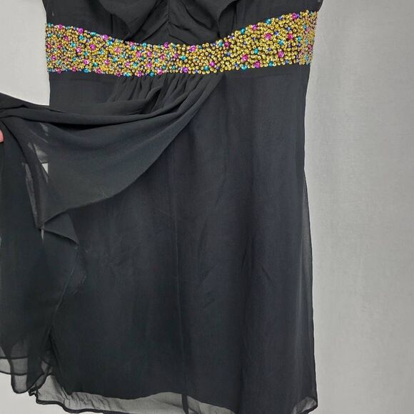 Roaman’s Plus Beaded Waist Black Chiffon Dress 16W - Picture 4 of 9